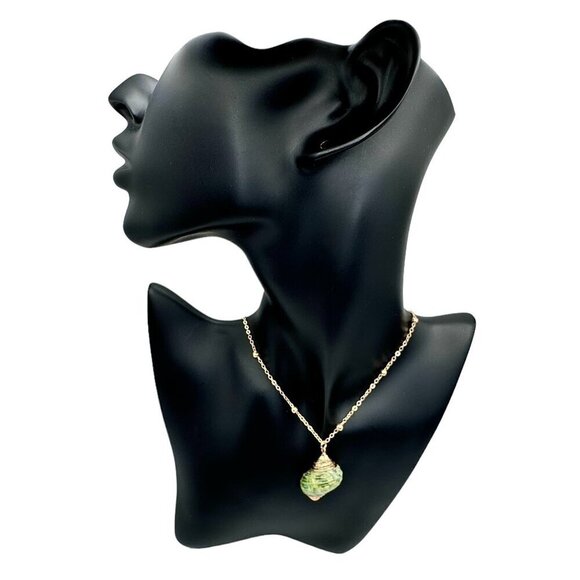 New Real Seashell Pendant Necklace 14K Gold Plated Statement Beaded Chain - Picture 8 of 10